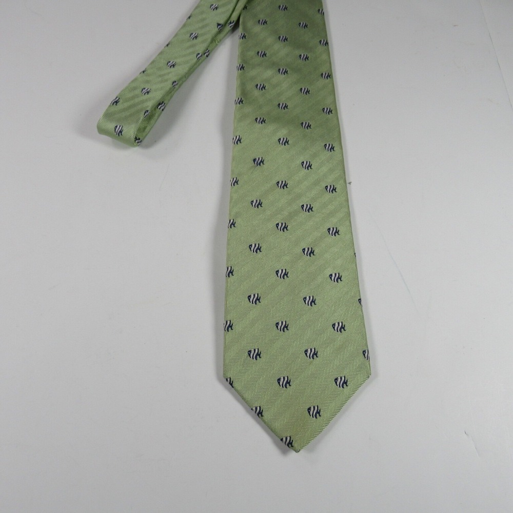 Pride O Glenn Green Tie With Abstract Blue White Fish